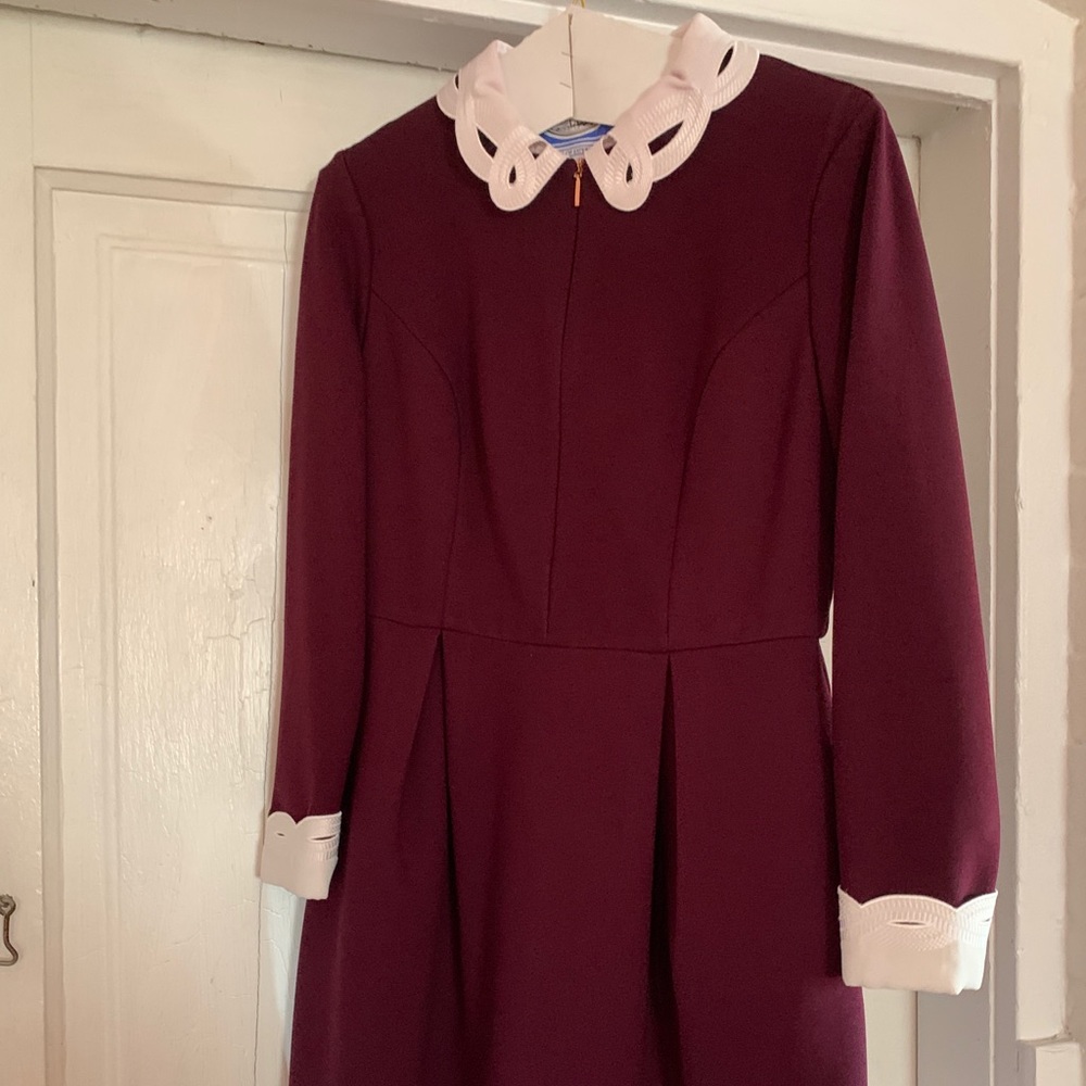 Ted Baker maroon long sleeve white collar sz 3